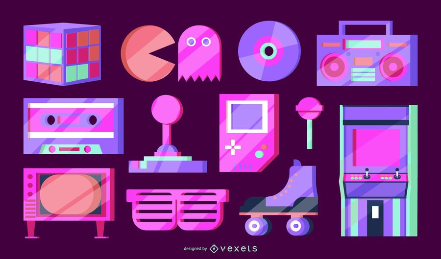 Pacote de elementos do vetor de néon dos anos 80 Pacote de elementos do vetor de néon dos anos 80