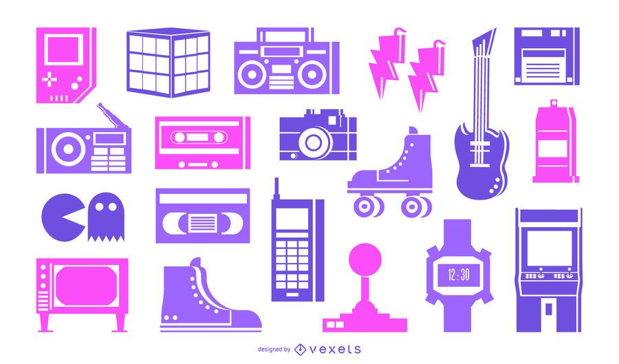 80s Neon Silhouette Element Pack 80s Neon Silhouette Element Pack