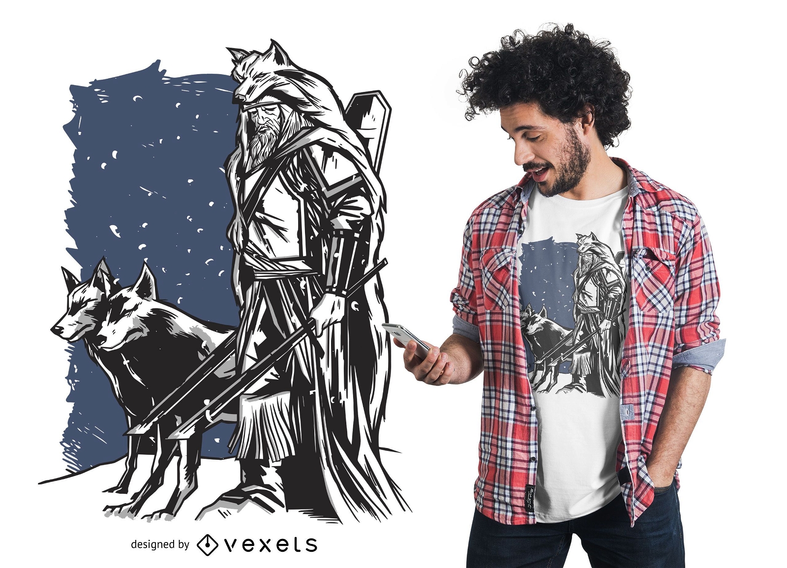 Design de camisetas de viking e lobos