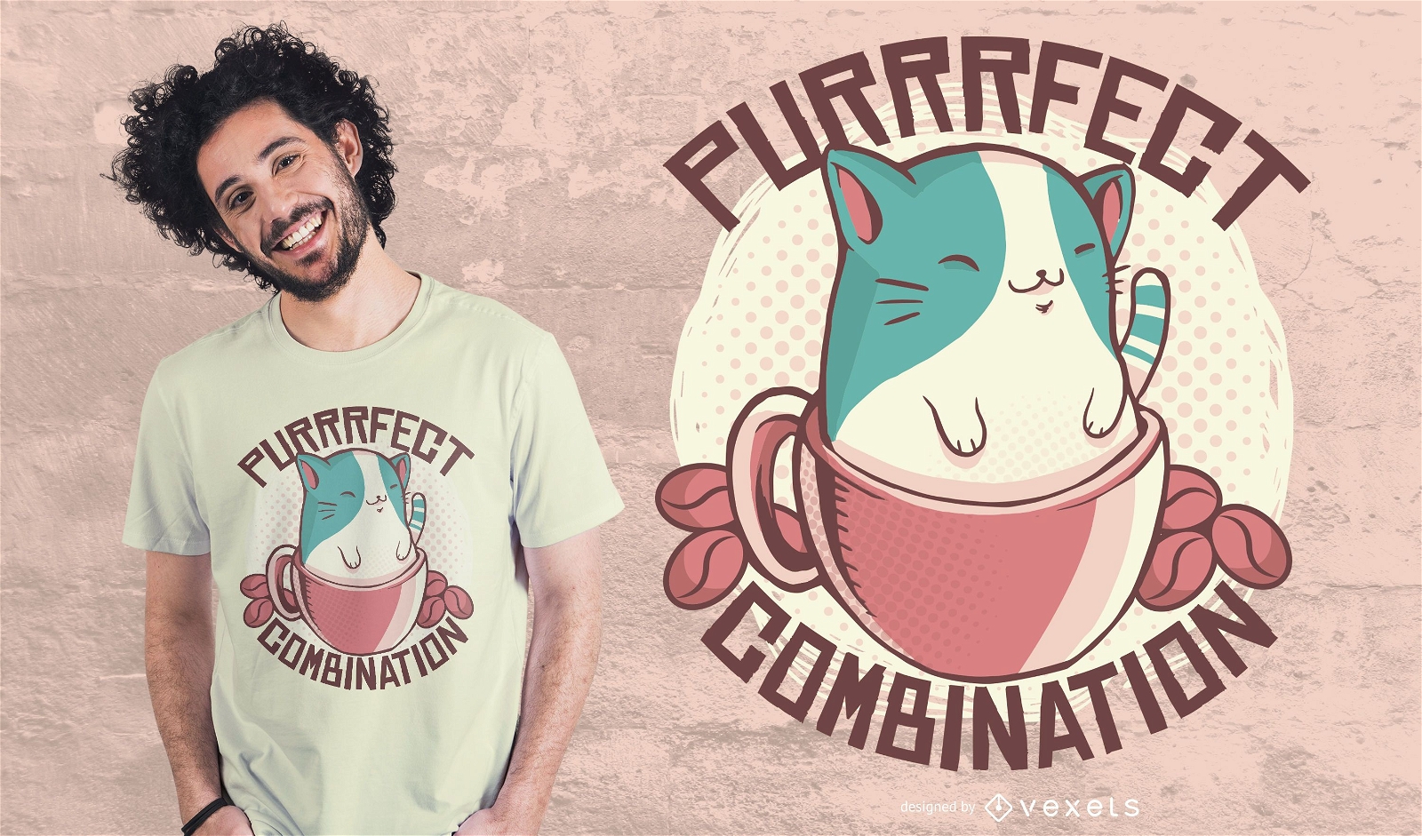 Kaffeekatzen-Kombinations-T-Shirt-Design