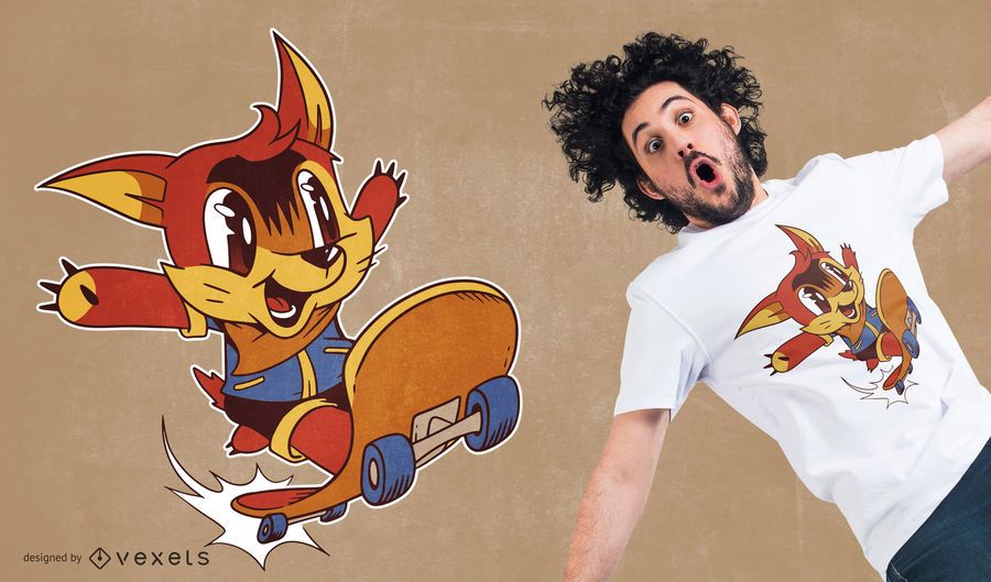 Cartoon skater fox t-shirt design Cartoon skater fox t-shirt design