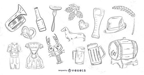 Elementos desenhados mão Oktoberfest Elementos desenhados mão Oktoberfest