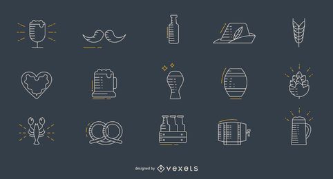 Conjunto de ícones de linha fina de Oktoberfest Conjunto de ícones de linha fina de Oktoberfest