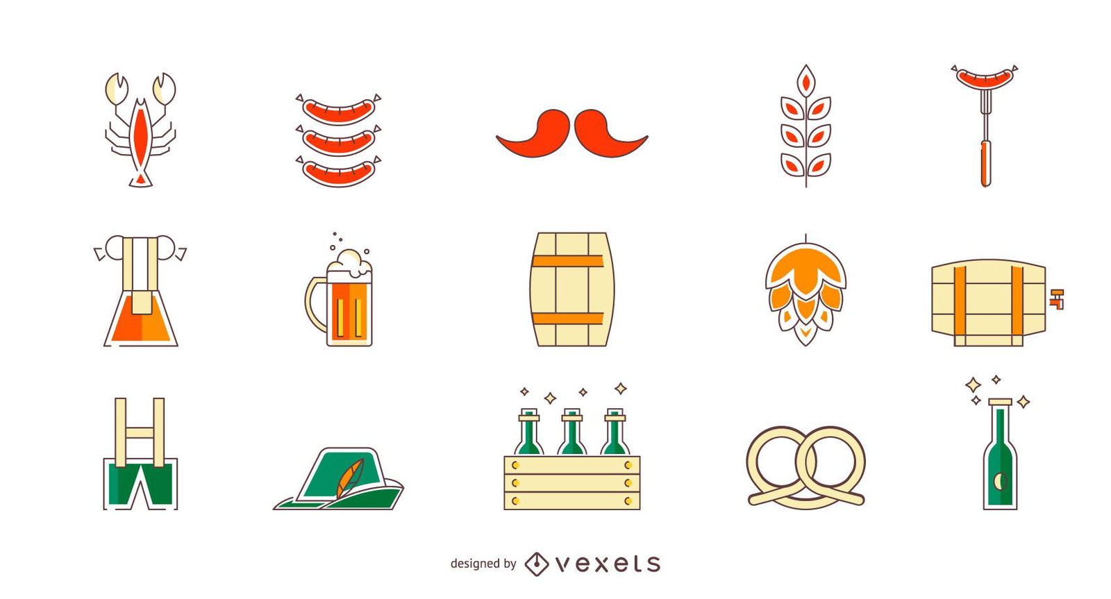 Conjunto de iconos de color Oktoberfest