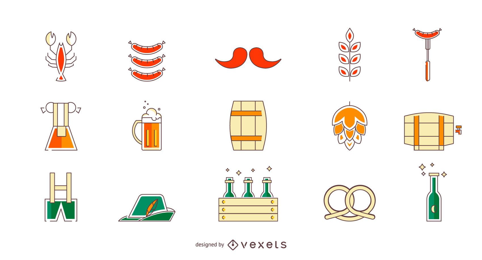 Farbiges Oktoberfest-Icon-Set