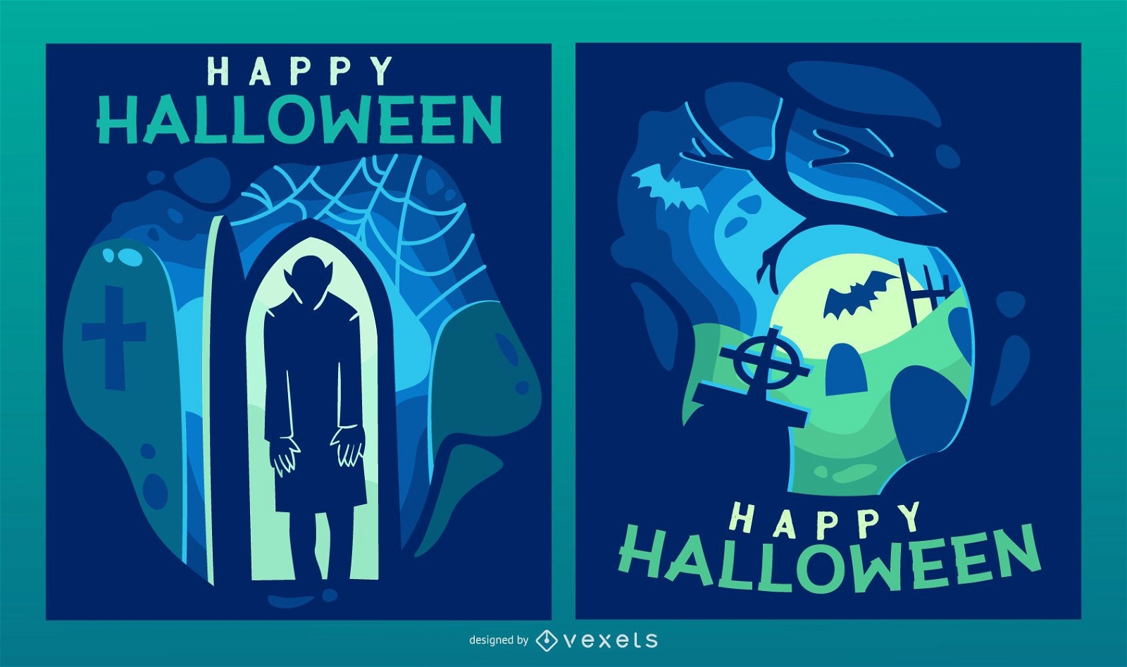 Conjunto de banner com recorte de papel assustador de Halloween