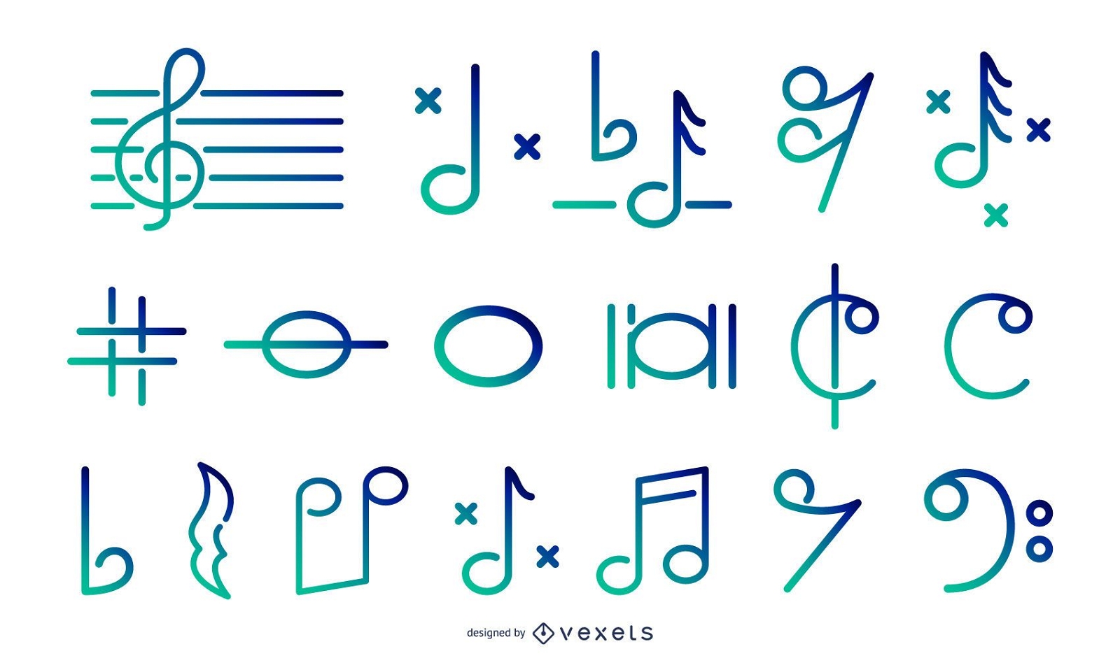 Music stroke gradient icons