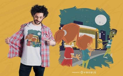 School bus zombie t-shirt design