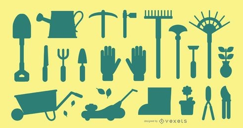 Paquete de silueta de herramientas de jardinería
