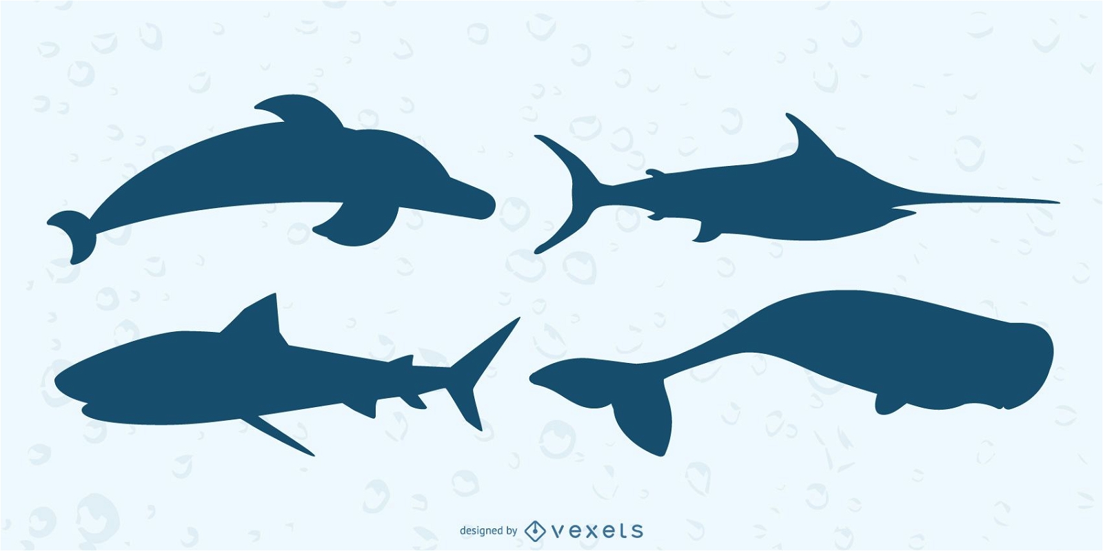 Conjunto de silhuetas de animais marinhos