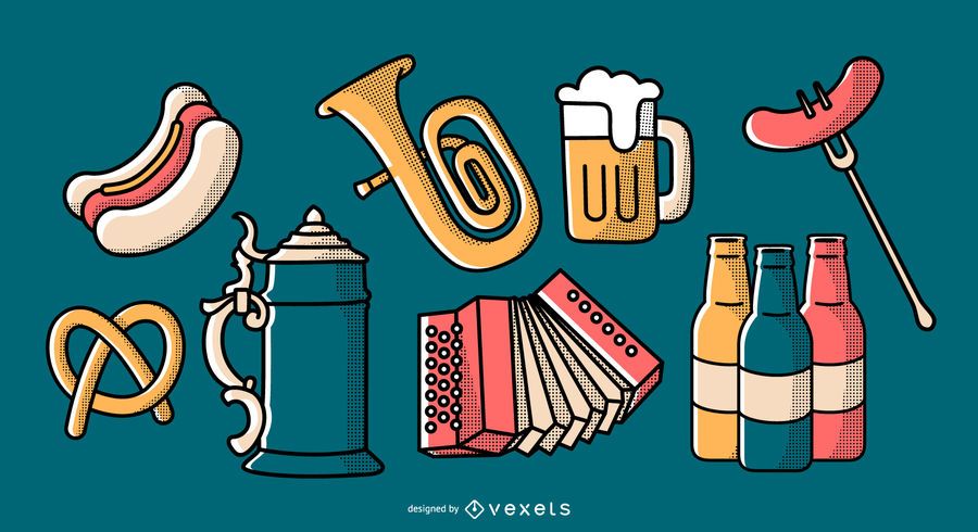 Conjunto de elementos de desenhos animados da Oktoberfest Conjunto de elementos de desenhos animados da Oktoberfest