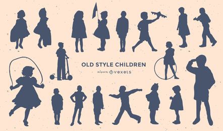 Old Style Children Silhouette Set Old Style Children Silhouette Set