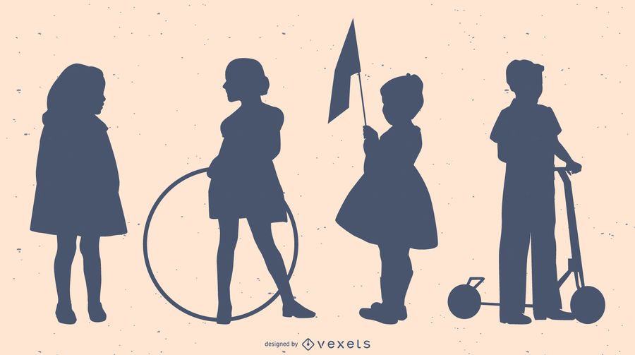 Old Style Children Silhouette Set Old Style Children Silhouette Set