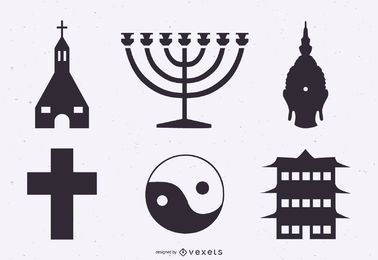 Conjunto de silueta de símbolos de religión Conjunto de silueta de símbolos de religión