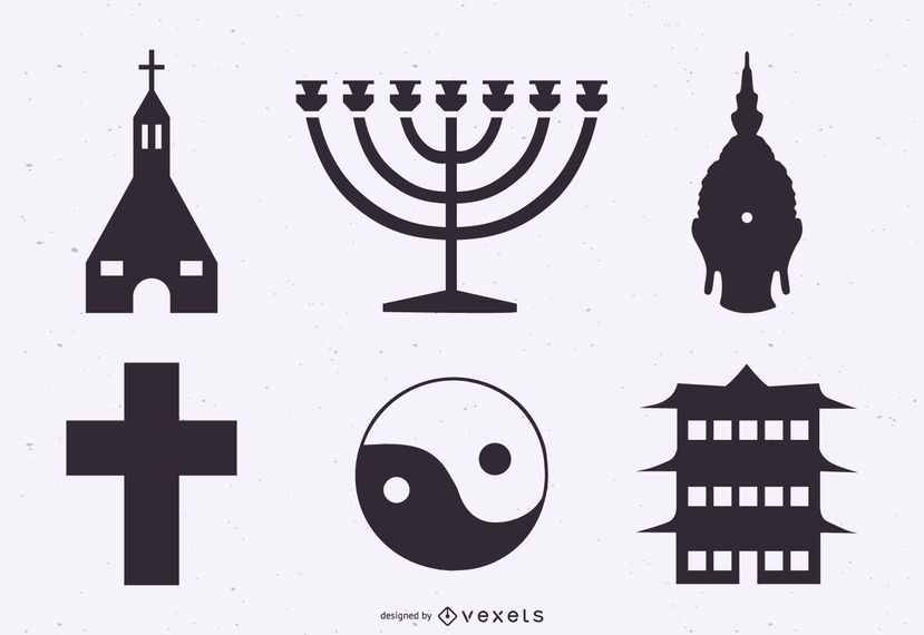 Religion symbols silhouette set Religion symbols silhouette set
