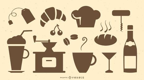 Restaurant and cafe silhouette set Restaurant and cafe silhouette set