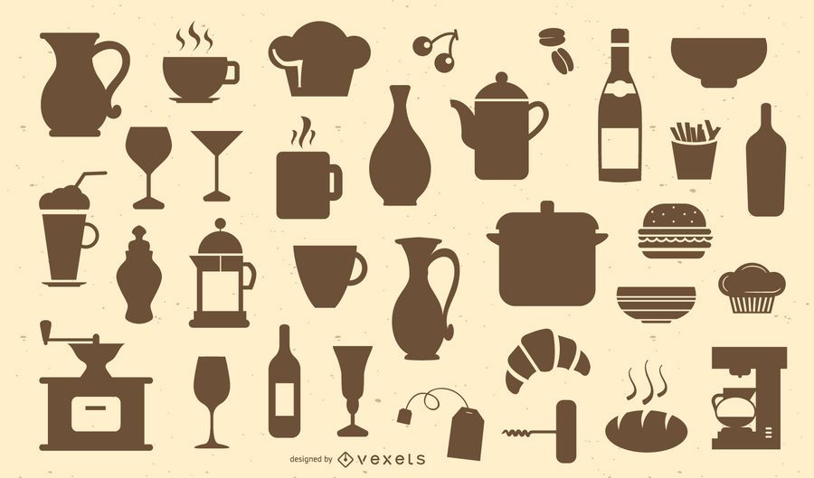 Restaurant and cafe silhouette set Restaurant and cafe silhouette set