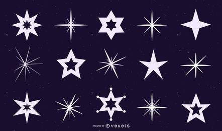 Conjunto de silhuetas de estrelas e brilho Conjunto de silhuetas de estrelas e brilho