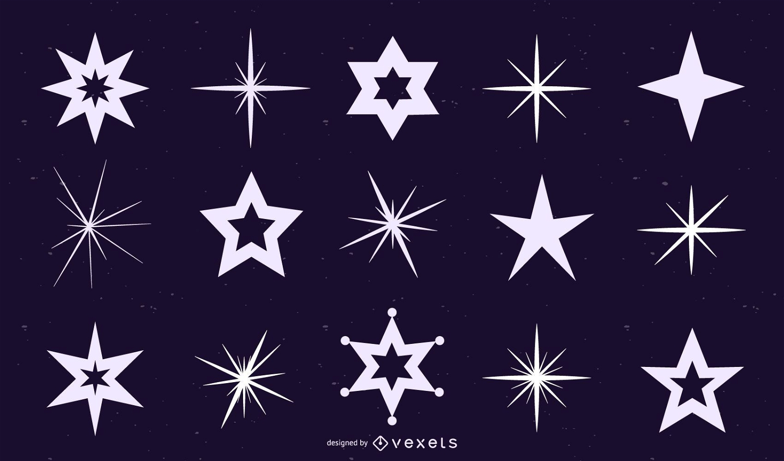 Conjunto de silhuetas de estrela e brilho