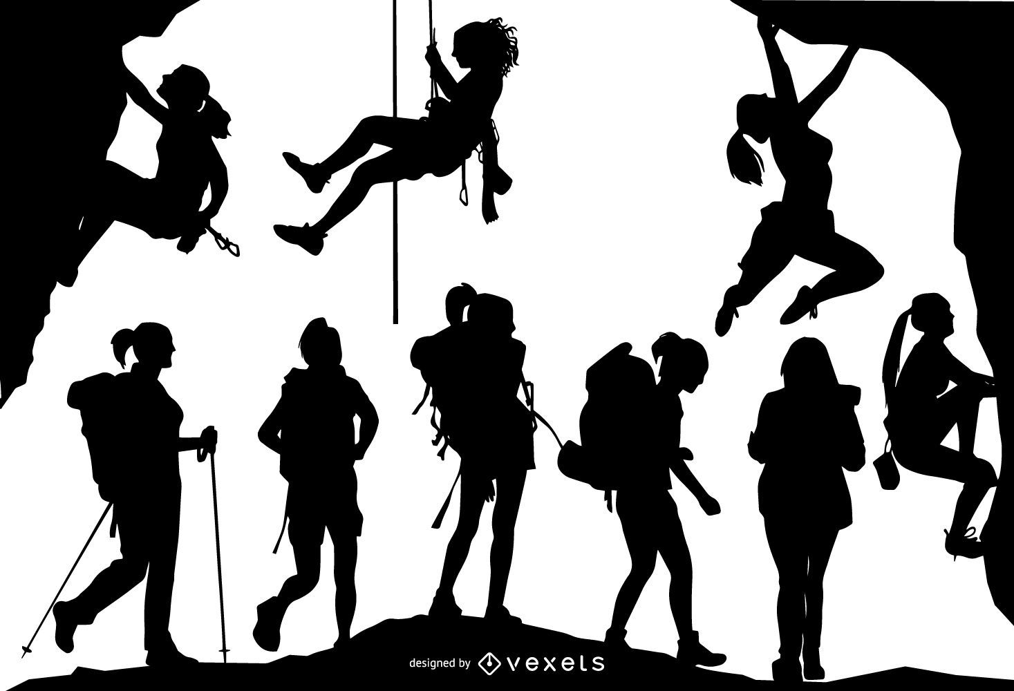 Hiker and Climber People Silhouette Set