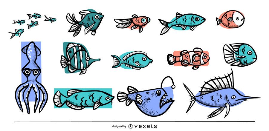 Colored fishes collection Colored fishes collection