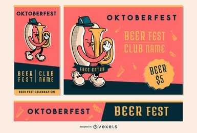 Conjunto de banners de invitación a fiesta de Oktoberfest