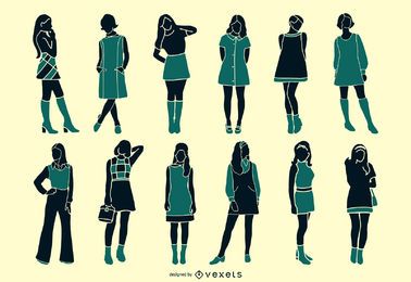 Retro 60s Girl Silhouette Set Retro 60s Girl Silhouette Set