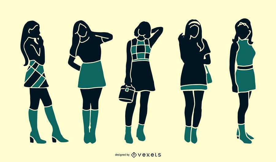 Conjunto de silueta de niña retro de los años 60 Conjunto de silueta de niña retro de los años 60