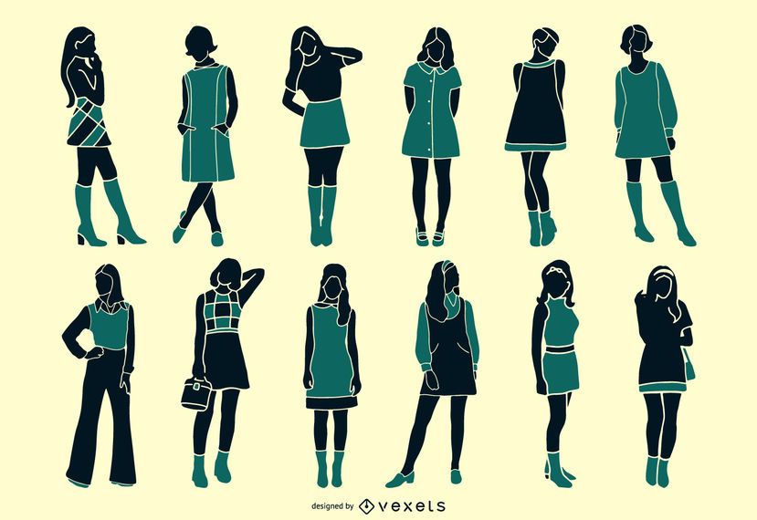 Retro 60s Girl Silhouette Set Retro 60s Girl Silhouette Set