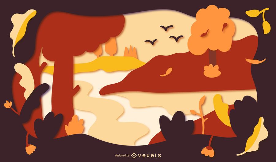 Ilustración de papercut de paisaje de otoño Ilustración de papercut de paisaje de otoño