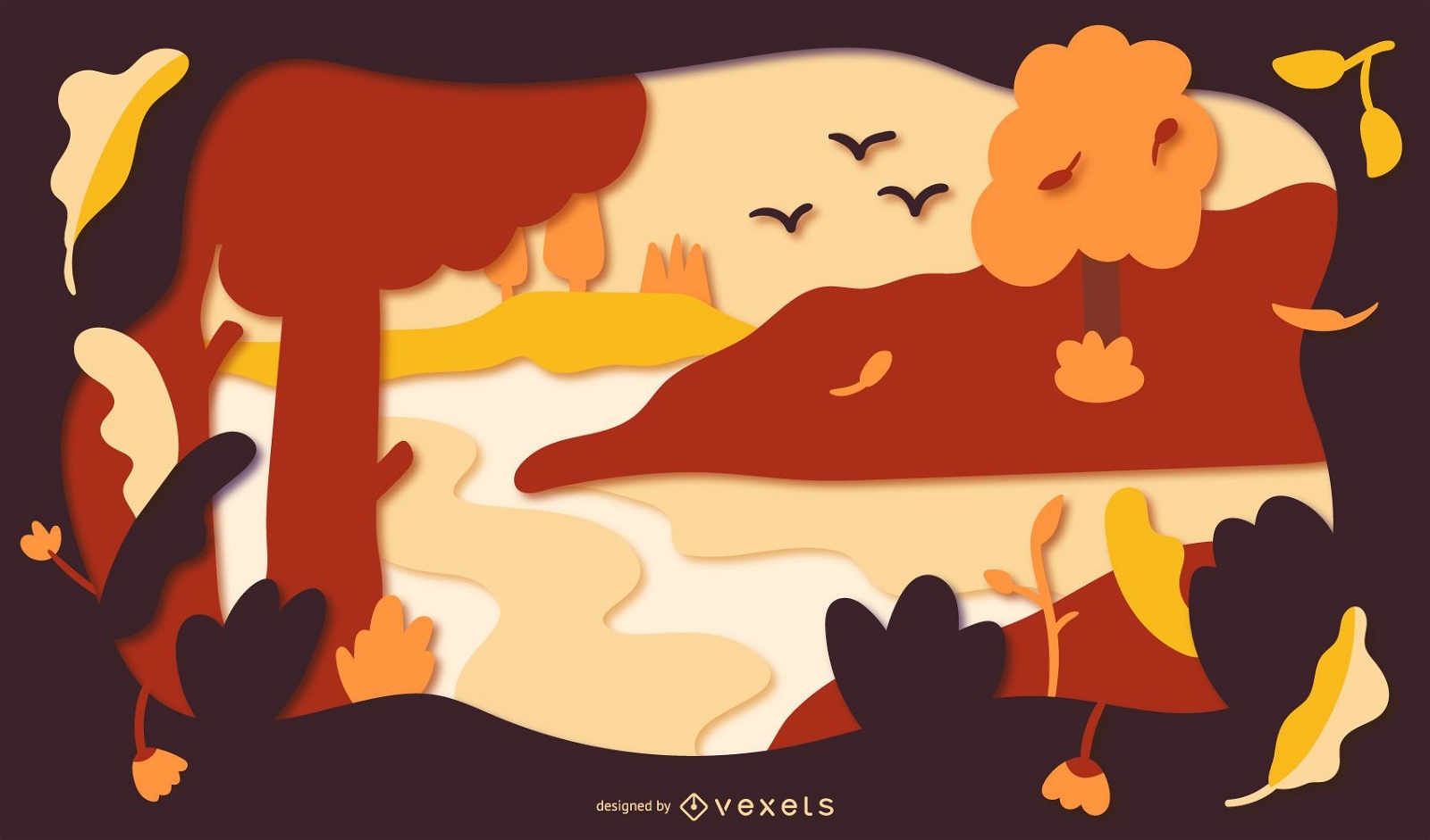 Ilustración de papercut de paisaje de otoño