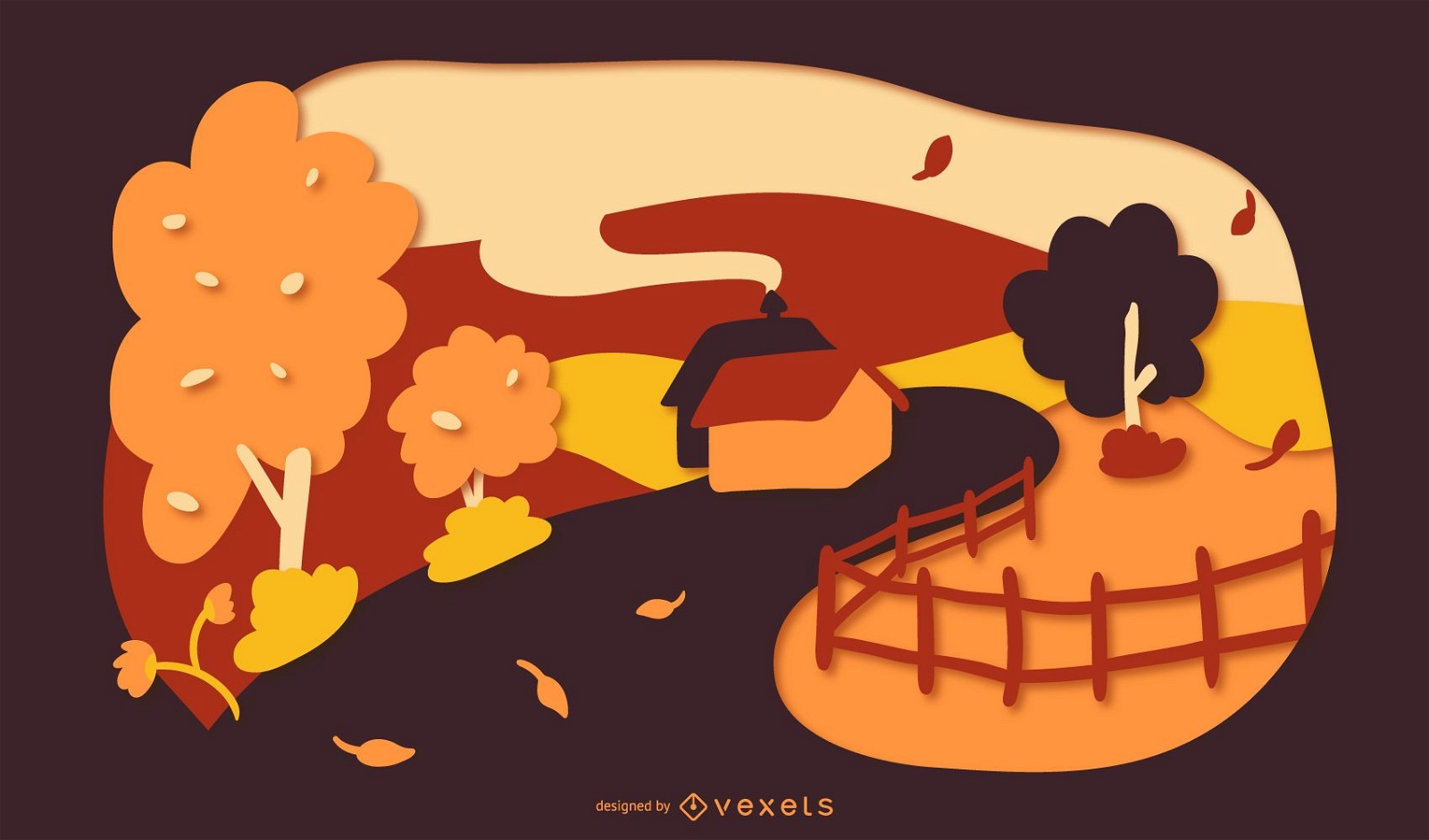 Ilustración de papercut de la casa de otoño