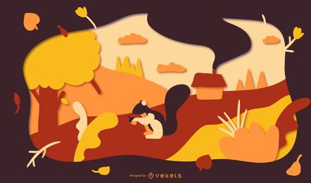 Ilustración de papercut de paisaje de otoño
