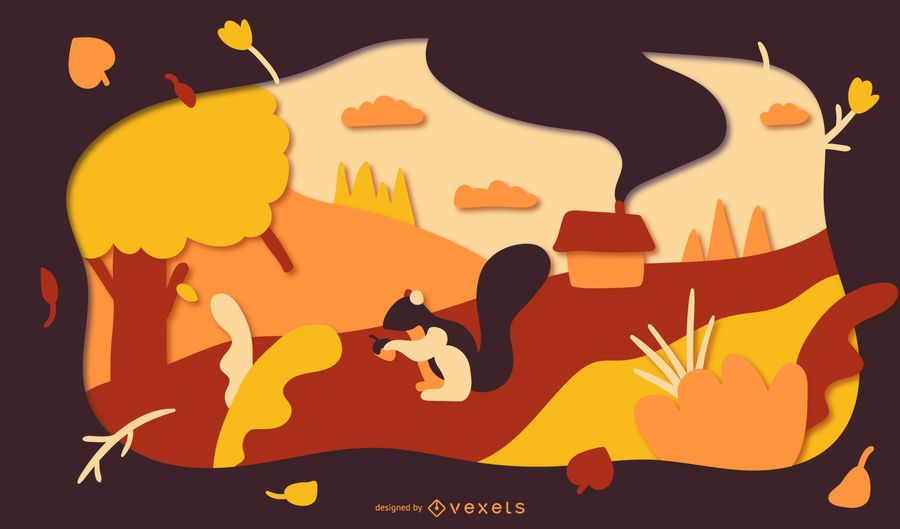 Ilustración de papercut de paisaje de otoño Ilustración de papercut de paisaje de otoño