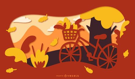 Ilustración de bicicleta de papercut de otoño Ilustración de bicicleta de papercut de otoño