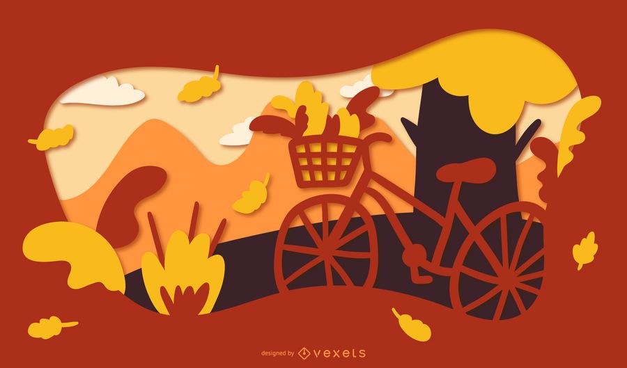 Autumn papercut bike illustration Autumn papercut bike illustration