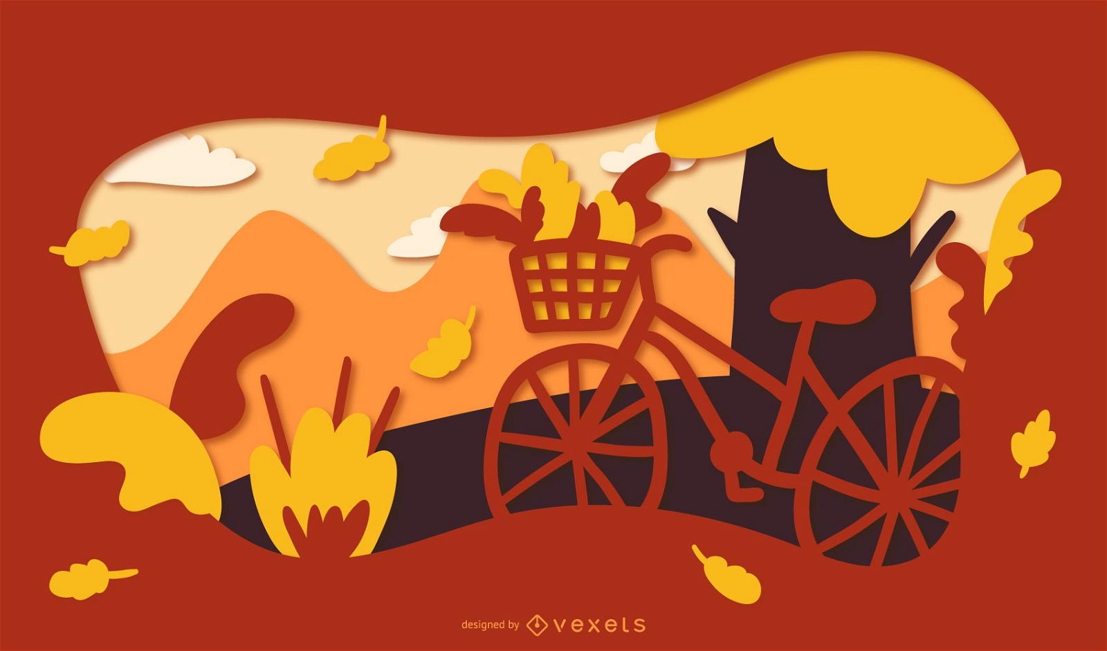 Autumn papercut bike illustration