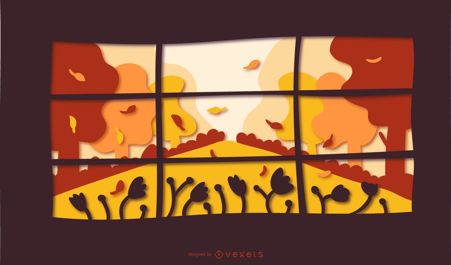 Autumn window papercut illustration Autumn window papercut illustration