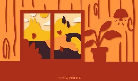 Ilustración de la casa de papercut de otoño
