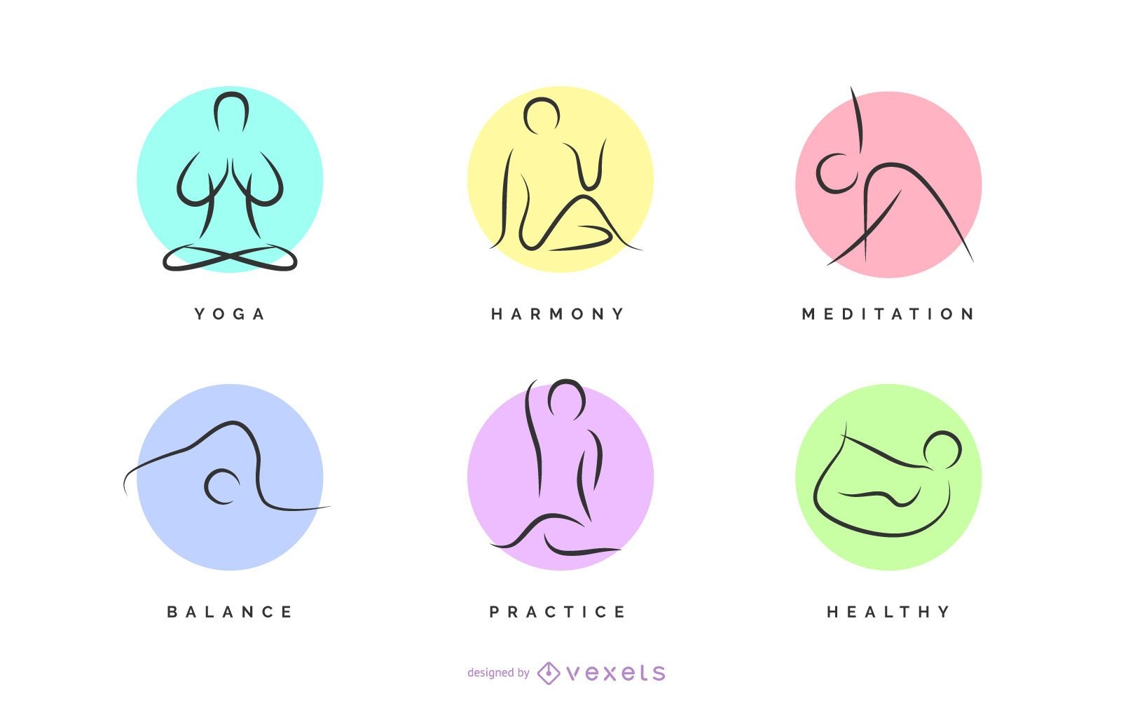 Conjunto de logotipos de poses de yoga