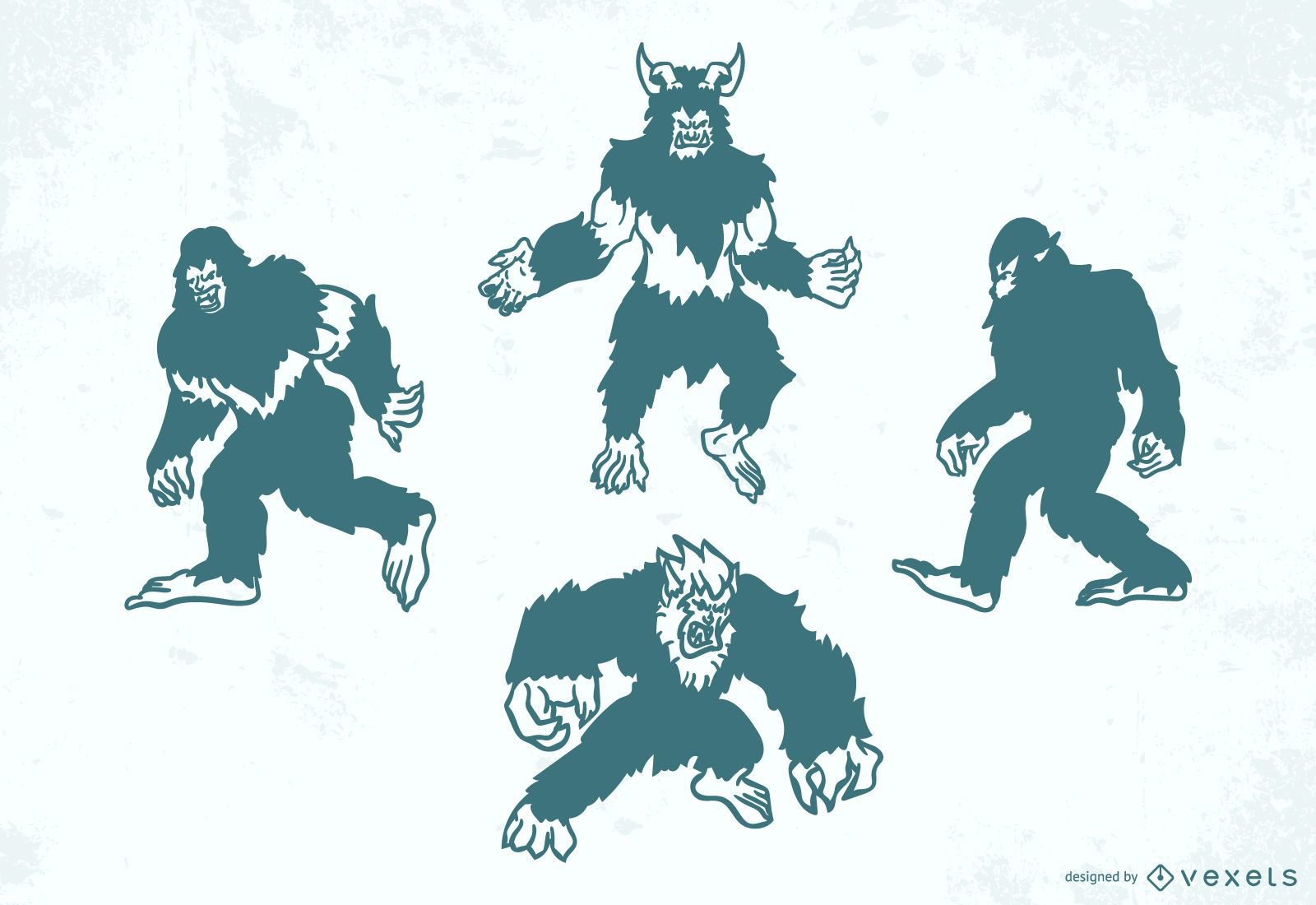 Folklore creatures silhouette set