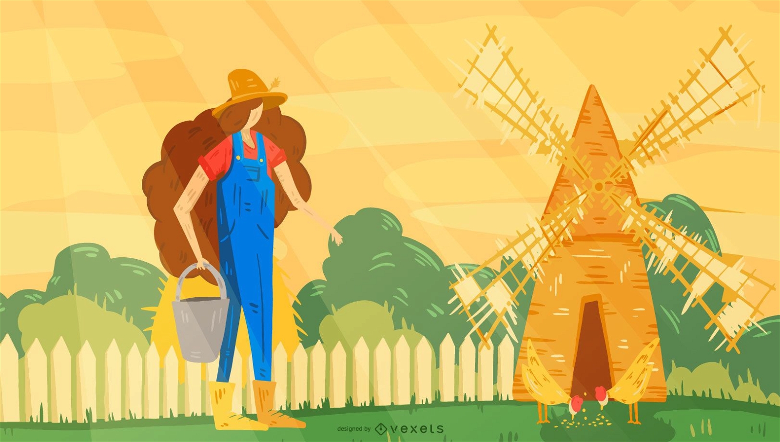 Farmer Windmühle Illustration Design