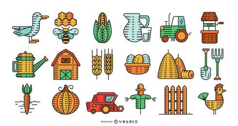 Farm elements colorful collection