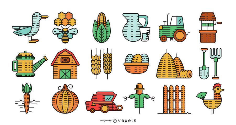 Colección colorida de elementos de granja Colección colorida de elementos de granja