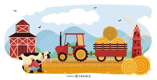 Farm landscape illustration design Farm landscape illustration design