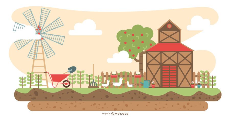 Ilustración plana de granja Ilustración plana de granja