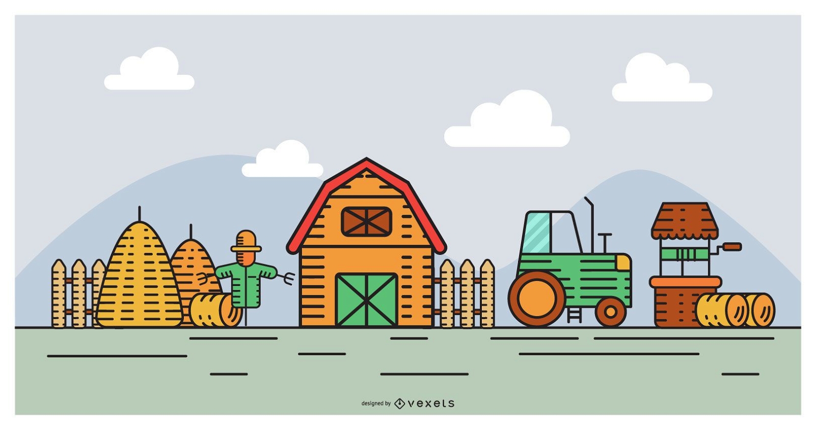 Diseño de escena de granja de diseño plano