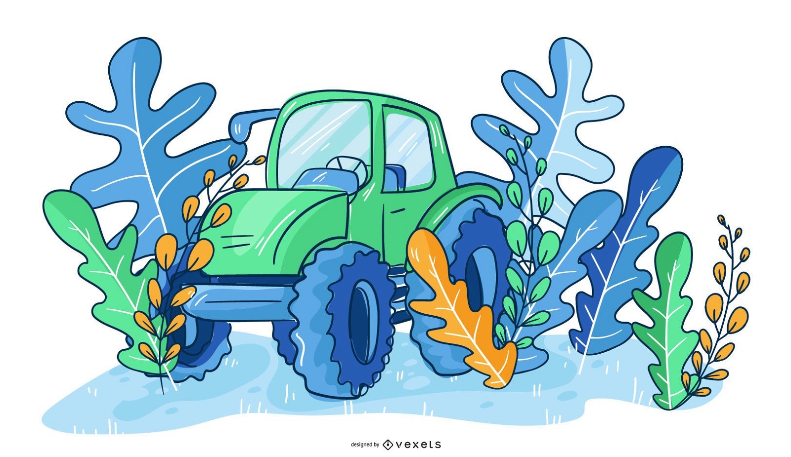 Farmer Tractor Nature Illustration
