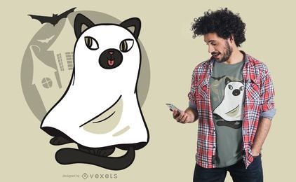 Design de t-shirt fantasma de gato fofo