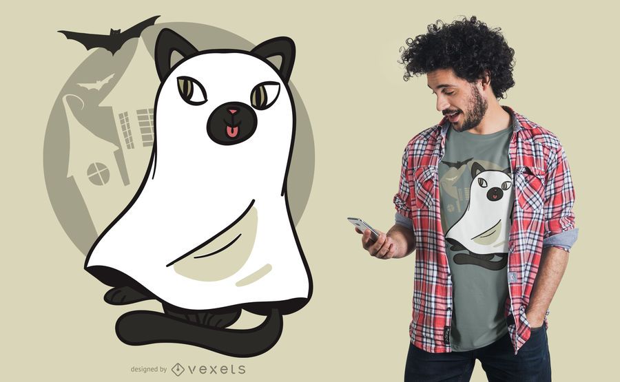 Diseño lindo de la camiseta del fantasma del gato Diseño lindo de la camiseta del fantasma del gato